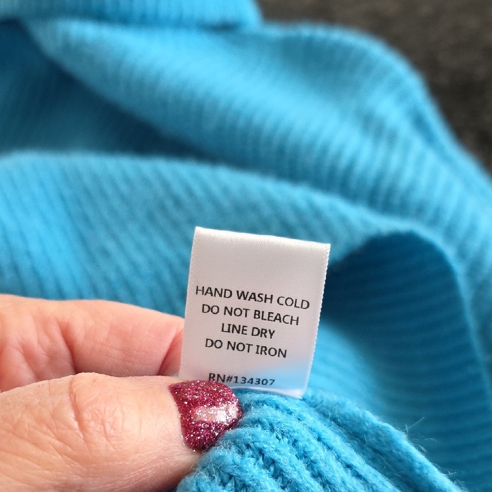 EUC Lumiere Large Vibrant Aqua Blue Cowl Neck Sweater - Picture 6 of 6